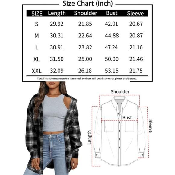 Women's Long Sleeve Flannel Shacket Button-Down Blouse - Plaid Top for Fall - Picture 7 of 7